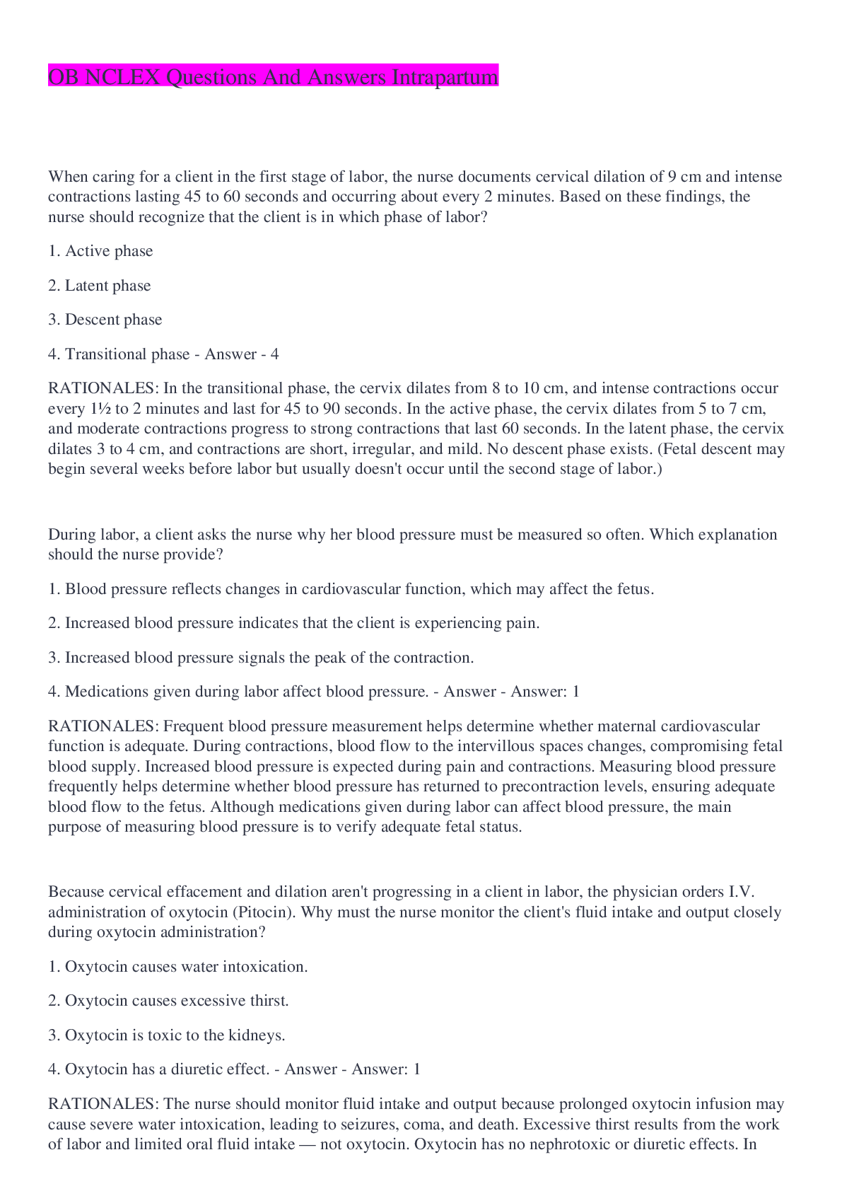 Preview image for OB NCLEX Questions And Answers Intrapartum 2022/2023
